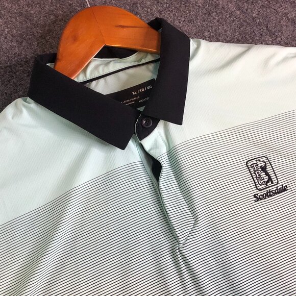 Under Armour Polo Shirt Mens XL Green Striped TPC Sawgrass Golf Stretch Pullover - Picture 1 of 8